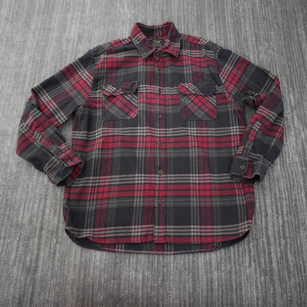 Jachs Heritage Flannel Shirt Men Button Up Plaid Red Thick 100% Cotton Pocket XL